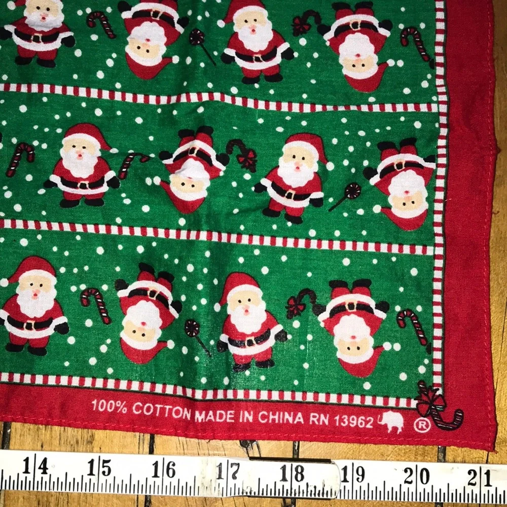 Holiday Santa Cotton Bandana - Green with Red‎ Trim